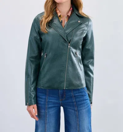 Fdj Faux Leather Moto Jacket In Spruce In Green