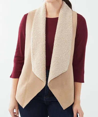 Fdj Faux Suede Sherpa Lined Vest In Tan In Beige