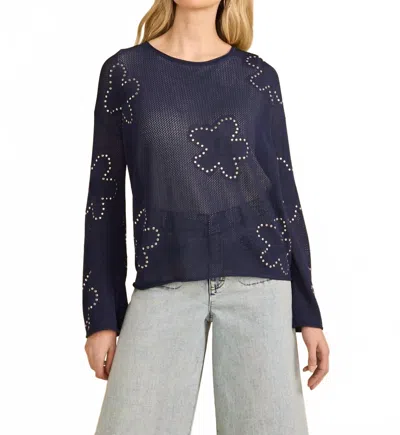 Fdj Fine Gauge Embellished Sweater In Navy In Blue
