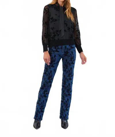 Fdj Flocked Long Sleeve Mesh Top In Black