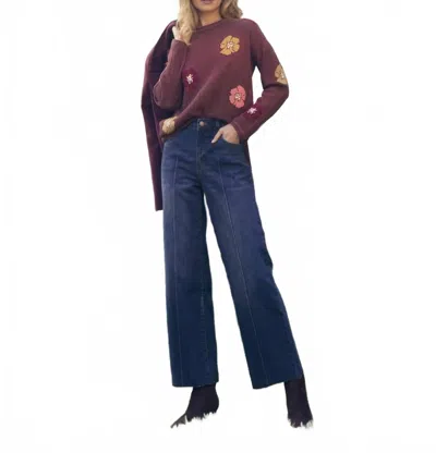 Fdj Floral Intarsia Sweater In Warm Bronze In Burgundy