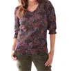 Fdj Floral Three Quarter Sleeve Top In Multi In Multi