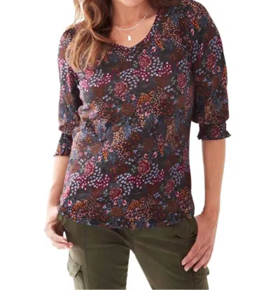 Fdj Floral Three Quarter Sleeve Top In Multi