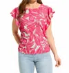Fdj Flutter Sleeve Side Ruche Top In Pink Floral In Pink