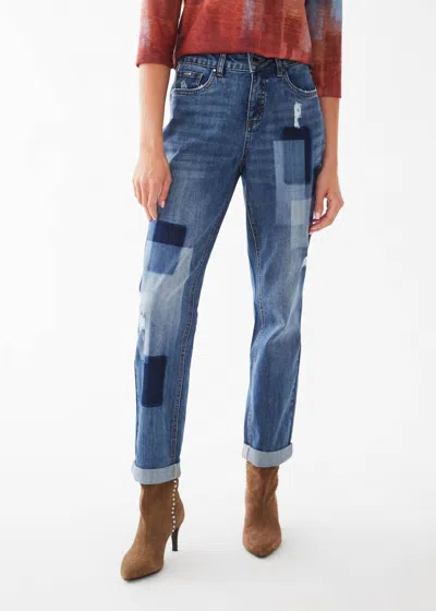 Fdj Girlfriend Jeans With Rolled-up Hem In Dark Vintage In Blue