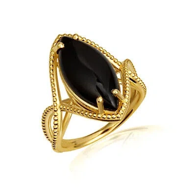 Pre-owned Fdj Gold Beaded Black Onyx Marquise Cut Gemstone Infinity Ring In Yellow Gold