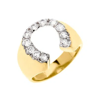 Pre-owned Fdj Gold Cubic Zirconia Horseshoe Lucky Men's Ring In Yellow Gold