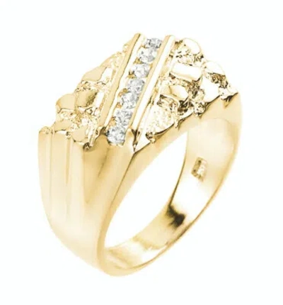 Pre-owned Fdj Gold Cubic Zirconia Signet Nugget Men's Ring In Yellow Gold