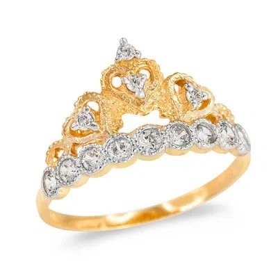 Pre-owned Fdj Gold Cz Princess Crown Ring (available In Yellow/rose/white Gold) In Yellow Gold