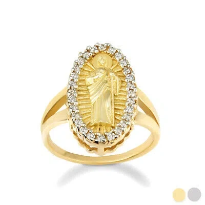 Pre-owned Fdj Gold Cz Saint Jude Illuminated Oval Ring (available In Yellow Gold/white Gold)