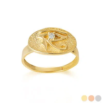 Pre-owned Fdj Gold Diamond Eye Of Horus Wadjet Textured Signet Ring In Yellow Gold