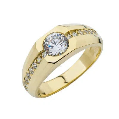 Pre-owned Fdj Gold Mens Solitaire Ring With Cubic Zirconia Center Stone In Yellow Gold