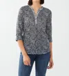 Fdj Henley Printed Top In Leaf Wave In Black