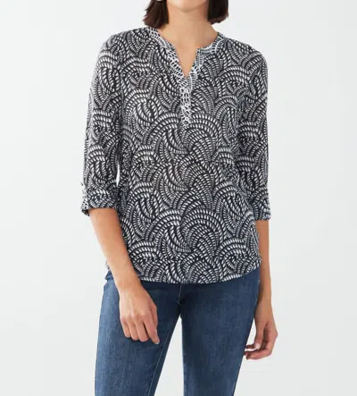 Fdj Henley Printed Top In Leaf Wave In Black