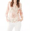 Fdj Henley Three Fourth Sleeve Mesh Jersey Top In Trellis In Multi
