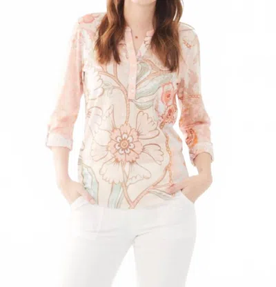Fdj Henley Three Fourth Sleeve Mesh Jersey Top In Trellis In Pink