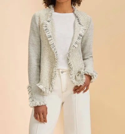 Fdj Knit Tweed Fray Trim Jacket In Sand In Green