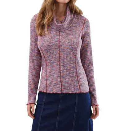 Fdj Liana Long Sleeve Cowl-neck Top In Multi Spacedye In Purple