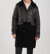 Fdj Long Mixed Media Pu Coat In Black In Black