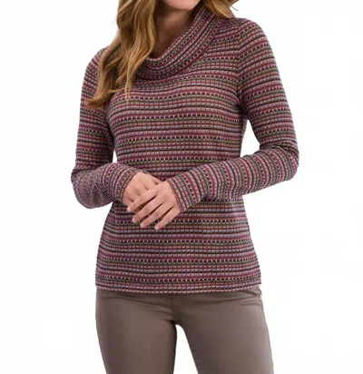 Fdj Long Sleeve Cowl Neck Top In Dover Stripe In Burgundy
