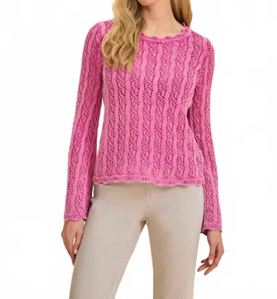 Fdj Long Sleeve Garment Dye Sweater Top In Fuschia In Pink
