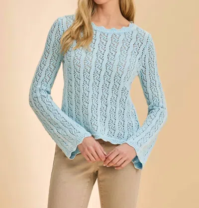 Fdj Long Sleeve Garment Dye Sweater Top In Pacific Blue