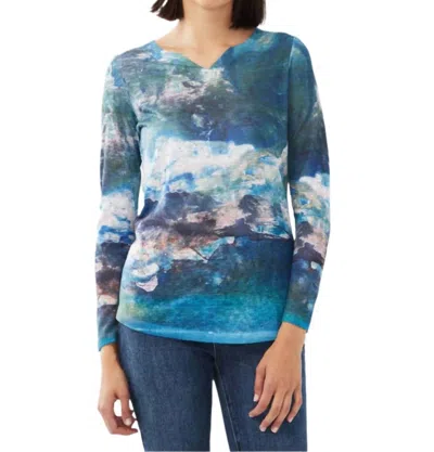 Fdj Long Sleeve Jersey Top In Leaf Print In Blue
