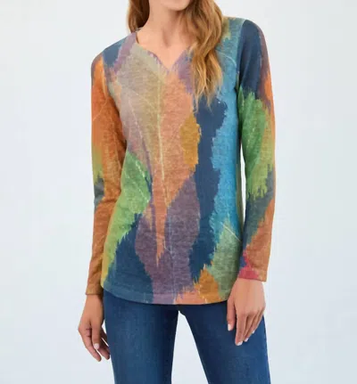 Fdj Long-sleeve Notch Neck Top In Dark Mara In Multi