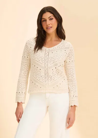 Fdj Long Sleeve Pointelle Sweater In Ivory In Neutral