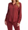 Fdj Long Sleeve Roll Sleeve Crinkle Shirt In Rust Red In Multi