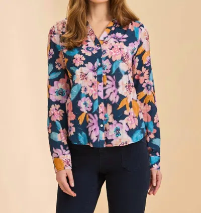 Fdj Long Sleeve Split Neck Shirt In Hyper Floral In Multi