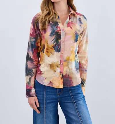 Fdj Long Sleeve Split Neck Shirt In Melanie In Animal Print
