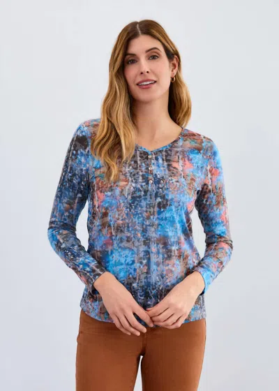 Fdj Long Sleeve V Neck Top In White Chapel In Multi