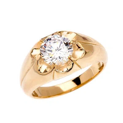 Pre-owned Fdj Men's Gold 4 Carat Cubic Zirconia Bold Solitaire Ring (yellow/rose/white) In Yellow Gold