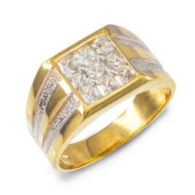 Pre-owned Fdj Men's Gold Square Top Cz Ring (available In Yellow/rose/white Gold) In Yellow Gold