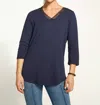Fdj Mesh V-neck Top In Navy In Blue