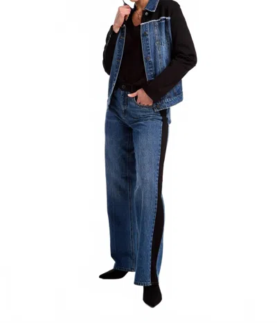 Fdj Mina Mixed Media Denim Jacket In Medium Wash In Blue