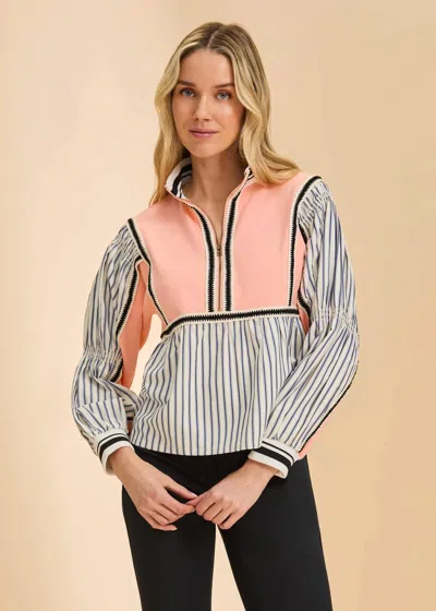 Fdj Mix Media Half Zip Top In Light Cantaloupe In Animal Print