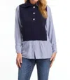Fdj Mixed Media Sweater In Navy In Blue