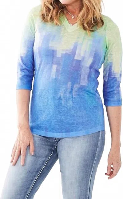 Fdj Nisa Notch Neck Three Quarter Sleeve Jersey Top In Mojito Gradient In Multi
