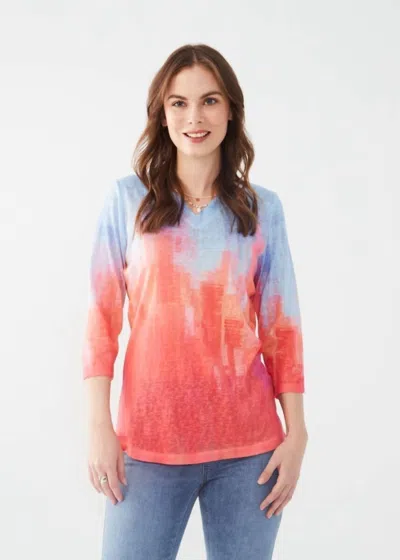 Fdj Nisa Three Quarter Sleeve Jersey Top In Flamingo Gradient In Blue
