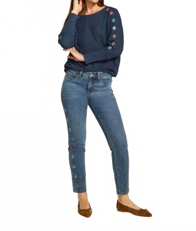 Fdj Olivia Floral Pencil Ankle Jeans In Medium Wash In Blue