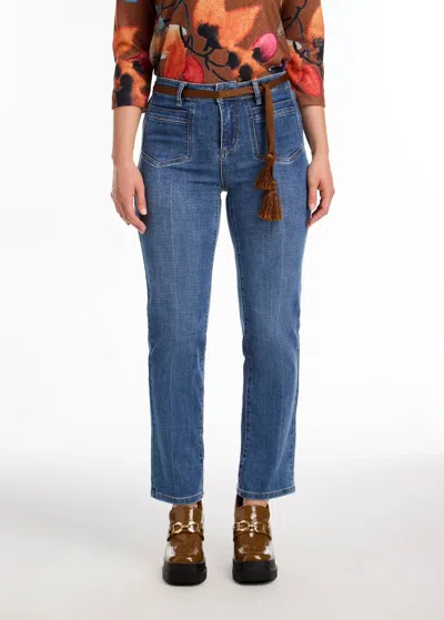 Fdj Olivia Pencil Ankle Denim With Removable Belt Jeans In Medium Blue Wash