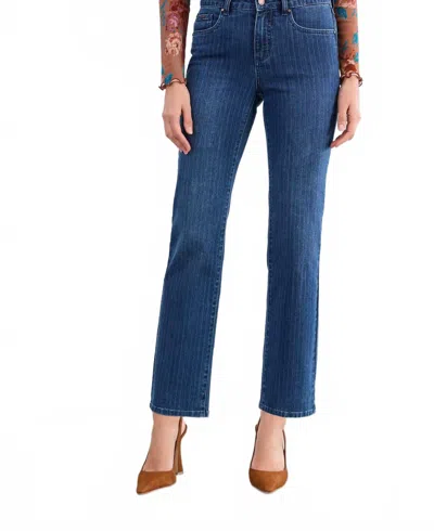Fdj Olivia Pinstripe Straight Ankle Denim Jean In Dark Wash In Blue