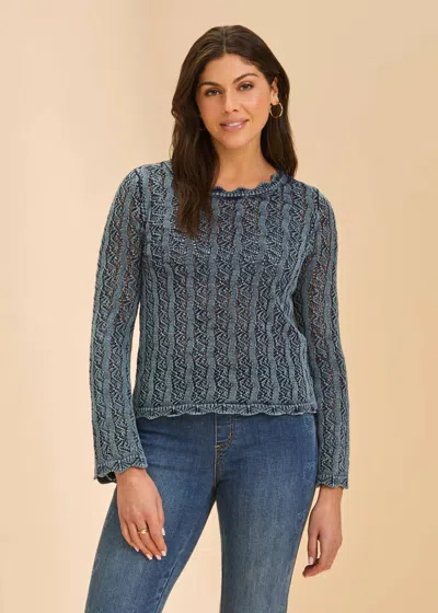 Fdj Open Weave Long Sleeve Sweater In Indigo In Green