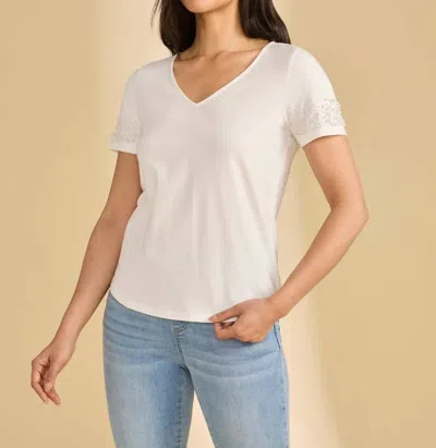 Fdj Pearl Embellished V-neck Top In White