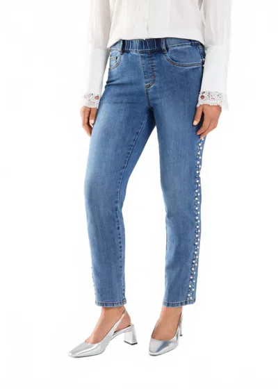 Fdj Phyllis Pull-on Pencil Ankle Denim With Pearl Embellishments Jeans In Indigo In Blue