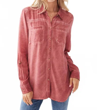 Fdj Pigment Dyed Button Up Shirt In Barn Red In Brown