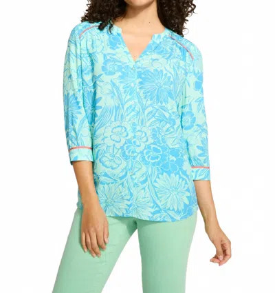 FDJ PIPING 3/4 SLEEVE V-NECK SHIRT IN BI-COLOR FLORAL