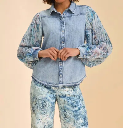 Fdj Pleated Sleeve Chambray Shirt In Neutral Narnia In Blue